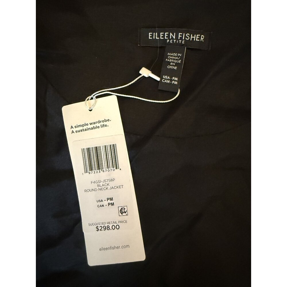NWT Eileen Fisher Linen Silk Satin Round Neck Jacket Black Sz PM $298 [jb] - Picture 8 of 12